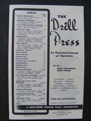 Vintage 1965 Sears Craftsman Illustrated Drill Press Manual + Receipts