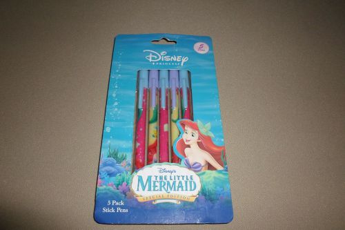 Set Of 5 Disney Little Mermaid &#034;Ariel&#034; Stick Pens~For Ages 3 &amp; Up~NEW IN PACKAGE
