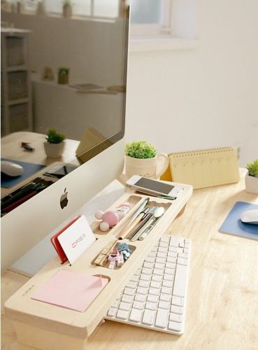 Natural Wood Multipurpose Desktop Organizer Shelf Over the Keyboard