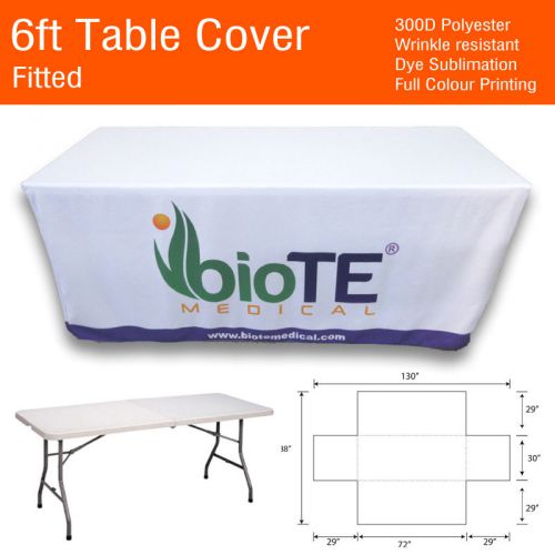 6ft Fitted Custom Printed Table Cover For Trade Show or Market Stall 130&#034;x88&#034;