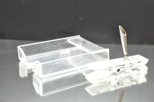 Vintage Acrylic Clear Desk Accessories Note Holder and Pen Holder Lucite