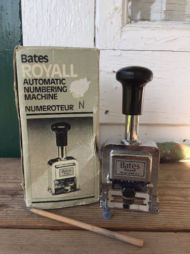 Vintage Bates Royall Auto Numbering Machine Cataloging in Box RNM6-7 Chrome Date