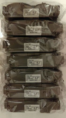 Lot of 7 oem genuine  brother tze-141 3/4&#034; p-touch label tape black on clear for sale
