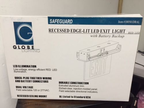 SafeGuard Recessed Edge-Lit LED Exit Light Red Led with Battery Backup