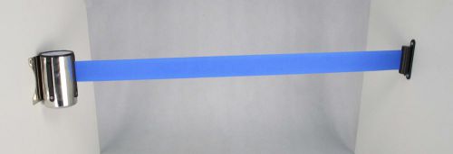 Stanchion Queue Barrier Post Wall Mount Retractable Ribbon 17&#039;Belt BLUE