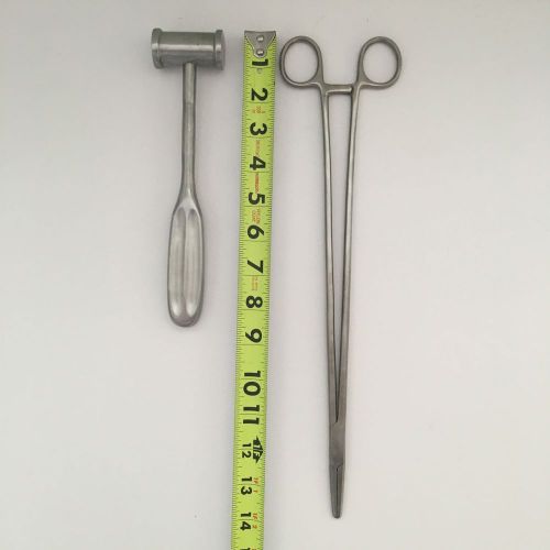14&#034; Straight Hemostat Forceps Locking Clamps and 8 1/2&#034; Hammer Stainless Steel