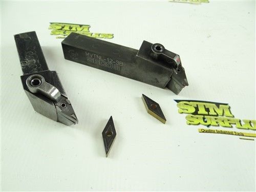 PAIR OF SECO INDEXABLE TURNING TOOL HOLDERS MVJNR &amp; MVTNL  3/4&#034; SHANK + INSERTS