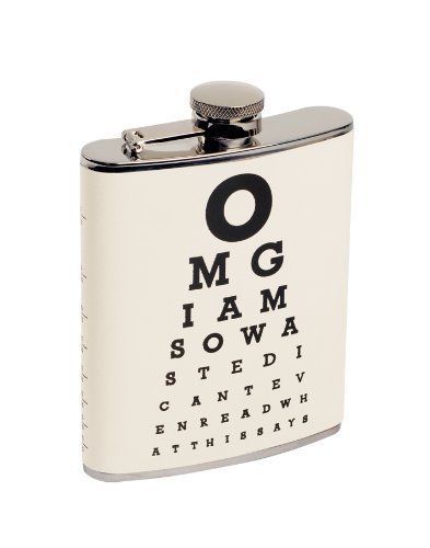 Eye Chart Drinking Flask - Hold 7 Oz with Hinged Cap - Optometrist Gift