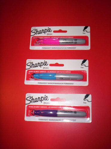Sharpie Mini Permanent Markers, Fine Point -~lot of 3~PURPLE/PINK/BLUE