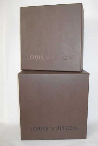 Auth. 2 louis vuitton lv hard empty brown gift boxes 9.5x9.75x4.75, 9x9.25x4.43 for sale