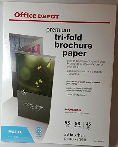 Office Depot Premium Double Sided Tri-Fold Brochure Paper - Matte Finish (100