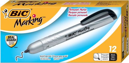 BIC Marking Retractable Permanent Marker Fine Point Black 12-Count