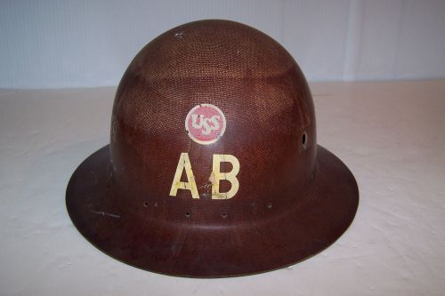 Vintage msa skullgard brown fiberglass full brim hard hat type k miners mining for sale