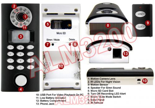 Motion-activated camera dvr w/ solar panel + alarm + keypad + auto call-out for sale