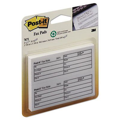 Printed Fax Notes, Lined, 1 1/2 x 4, White, 50-Sheets, 4/Pack, Sold as 1 Package