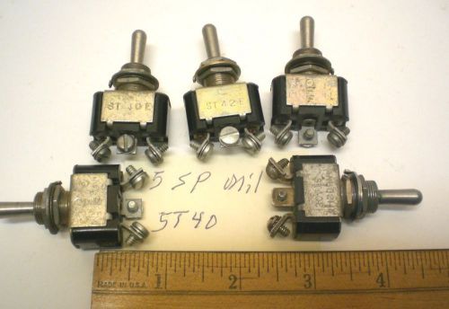 5 Mil.Sealed Toggle Switches, SPDT, 3 Position, JBT # ST40, Made in USA, Lot 9
