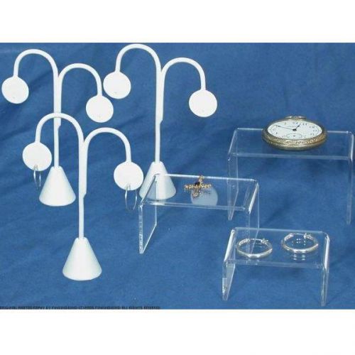 3 white faux leather tree earring display 3 riser stand for sale