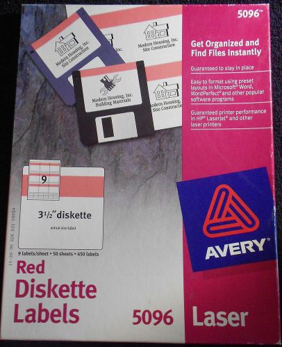 Avery 5096 Red Diskette Labels - 3 1/2&#034; Disk Laser