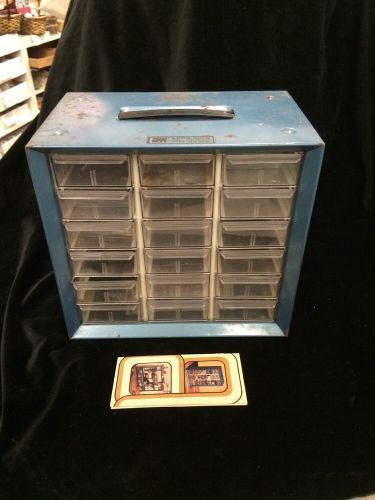 Vintage Blue Metal Akro-Mils Cabinet 18 Drawer Parts Storage Organizer Bin craft
