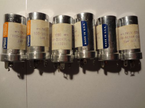 Lot of six new capacitors SPRAGUE 100-160uF - 200VDC. Model TVLU 1230.