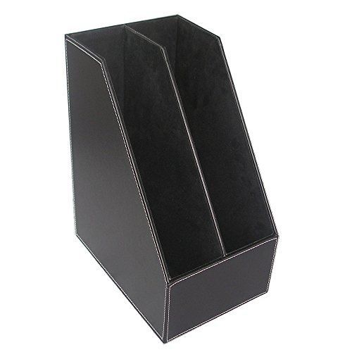 KINGFOM? 2-slot Wood Leather Desk File Document Holder Tray Box Cubbyhole