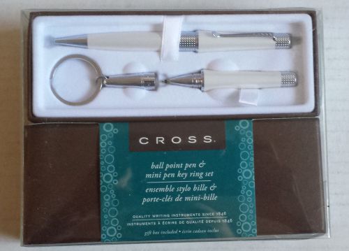 set CROSS ballpoint pen and mini key chain with gift box Pearlescent White