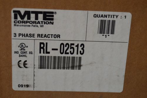 NEW, MTE, 3 PHASE REACTOR, RL-02513, 1.80mH, 25 AMPS AC, NEW IN FACTORY BOX,