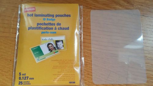 Staples  ID BADGE Laminating Pouches (NEW opened 2 1/2 x3 3/4, 23ct Clear Sheets
