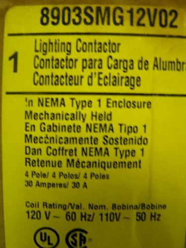 Square D 8903SMG12V02 NEMA1 lighting starter 110-120 volt coil  (NIB)
