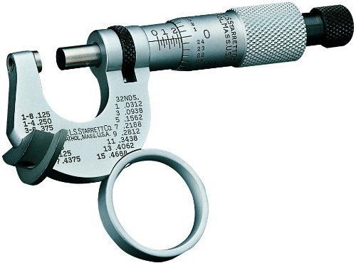 Starrett 209RL Can Curl Micrometer, Ratchet Stop, Lock Nut, 0-0.500&#034; Range,