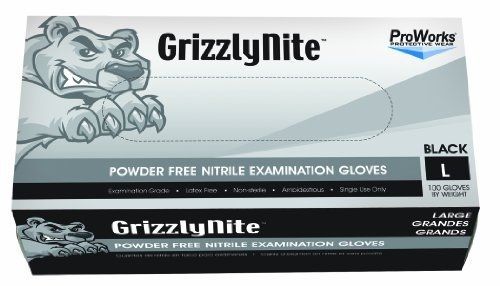 Hospeco proworks grizzlynite gl-n105fm exam grade nitrile glove, powder free, for sale