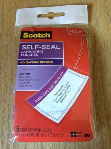 SCOTCH Self-Sealing Laminating Pouches Bag ID Tags with Loops ~ NEW ~ Lot of 30