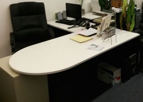 Office Desks White w/ Chocolate Brown Wood
