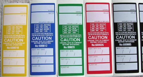 250 PVC ELECTRICAL TEST TAGS / LABELS. MIXED COLOURS, 30 FAILED TAGS &amp; SHARPIE