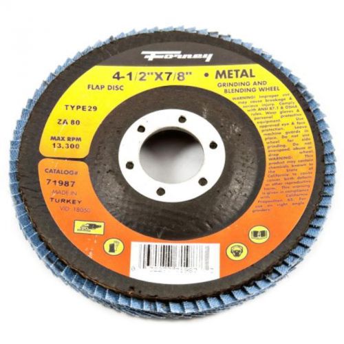 Flap Disc, 80-Grit, 4-1/2&#034;, Type 29 Blue Zirconia With 7/8&#034; Arbor Forney 71987