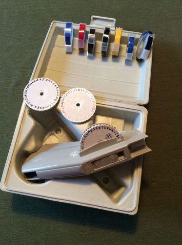 Vintage dymo labeling kit with three wheels and eight rolls of tape. works! for sale
