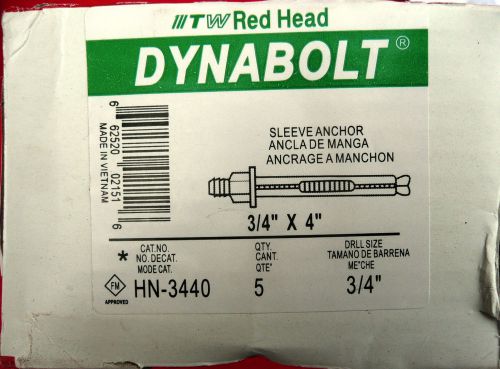 Fifteen red head hn-3440 dynabolt sleeve anchors hex head 3/4 x 4&#034;, 662520021516 for sale