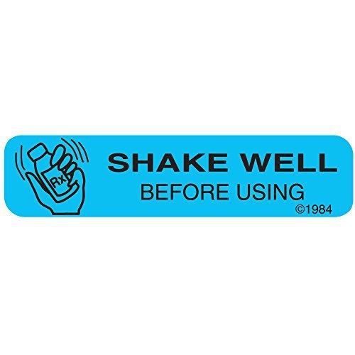 PHARMEX 1-49G Permanent Paper Label, &#034;SHKAE WELL BEFORE&#034;, 1 9/16&#034; x 3/8&#034;, Blue