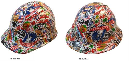 NEW! Hydro Dipped Hard Hat w/ Ratchet Suspension - Route 66 Sticker Bomb Design