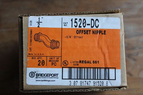 1/2&#034; offset nipple electrical conduit connector box of 20 bridgeport nos for sale