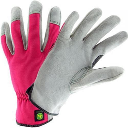 Durable Cowhide Leather and Spandex Pink and Gray Gloves