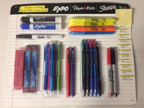 Expo PaperMate Sharpie Essentials Markers Pens Pencils Erasers Leads, 33 Pieces