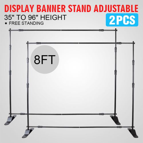 2Pcs 8&#039;x8&#039; Banner Stand Advertising Printed 54&#034; To 96&#034; Portable Display ON SALE