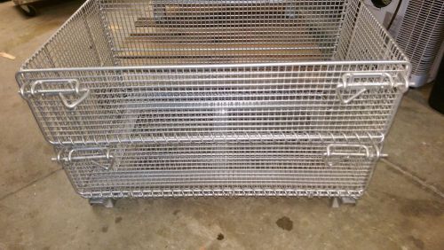 Lot 14 stackable collapsible wire cage steel basket bin industrial bins 33x20x21 for sale