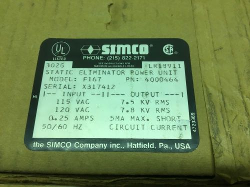 New simco 4000464 static eliminator power unit for sale