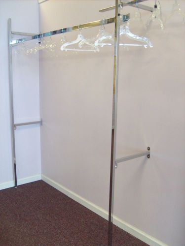 Retail wall system heavy garment rack rectangular tubing chrome 15x72x78 used for sale