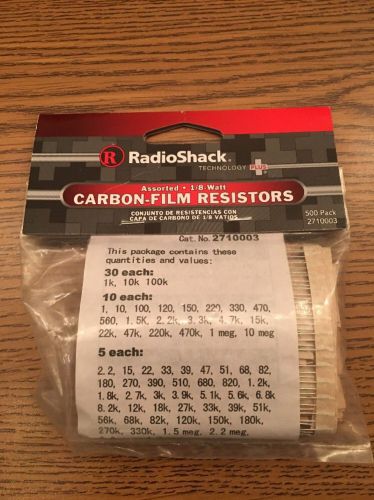 RadioShack® 500-Piece 1/8 Watt Carbon-Film Resistor 2710003 Two Packs Of 500