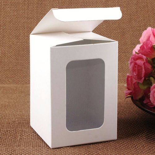 Rectangle white paperboard gift craft packing box with clear window favor boxes for sale