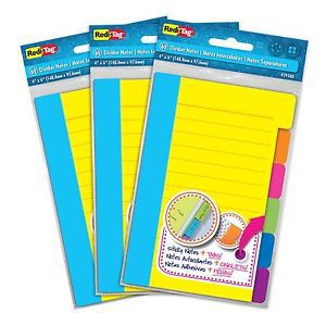 Redi-Tag Divider Sticky Notes 60 Ruled Notes per Pack 4&#034; x 6&#034; Assorted Neon C...
