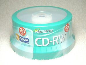 MEMOREX CD-RW 25 PACK RECORDABLE REWRITABLE 80 MIN 700 MB 4x MULTI SPEED - NEW